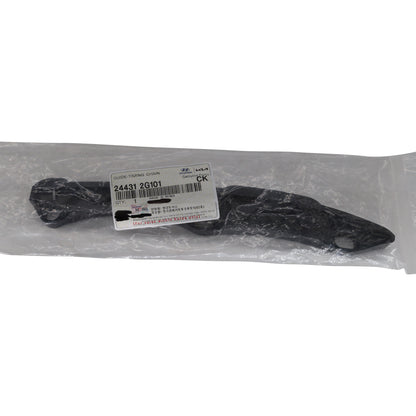 Black metal component in clear plastic packaging with a label on a white background