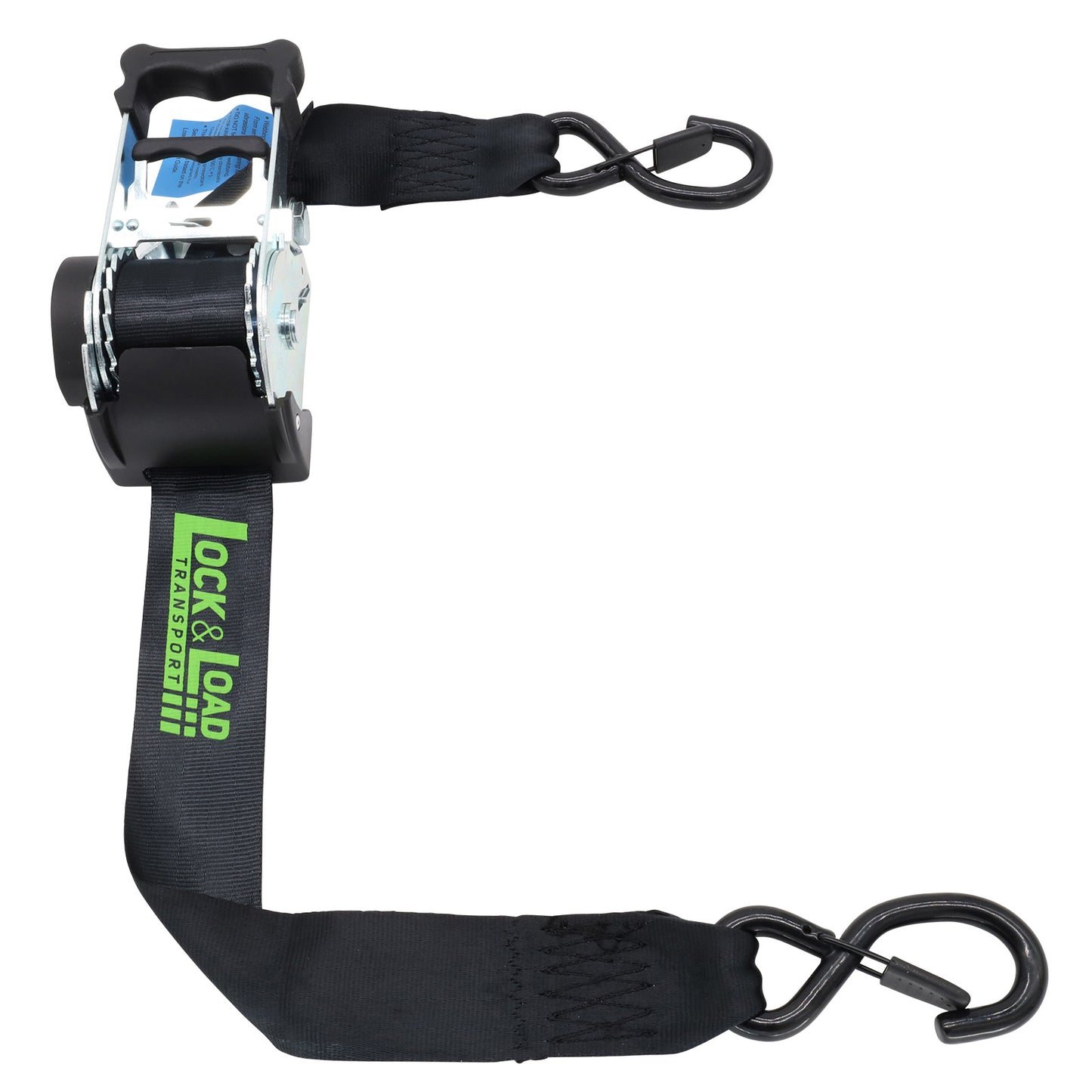 Pair of Black Retractable Ratchet Straps with Safety Clips 50mm Wide 3m Long - RW116